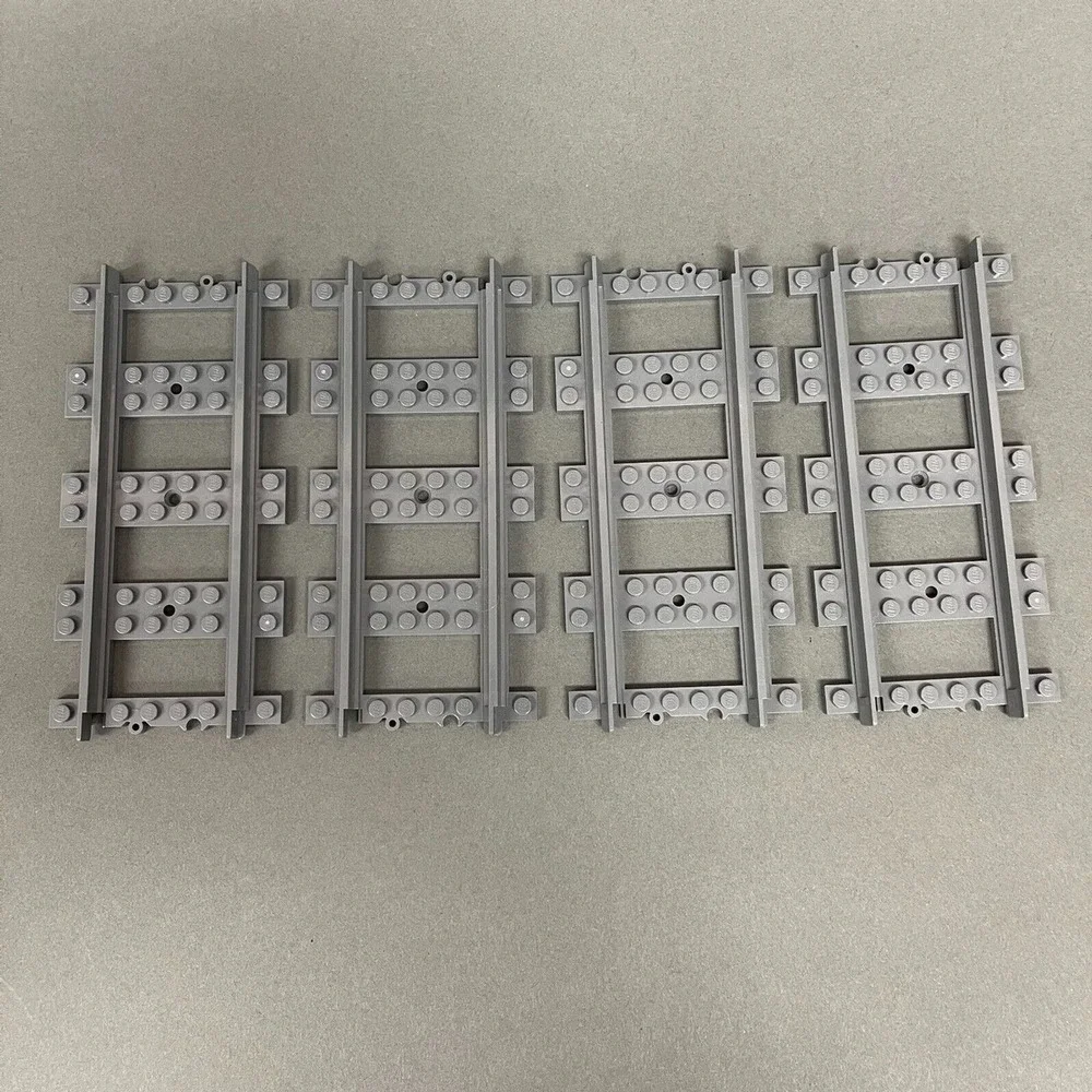 Lego 17275 Train Track Straight Gray Replacement Part Piece Lot of 4